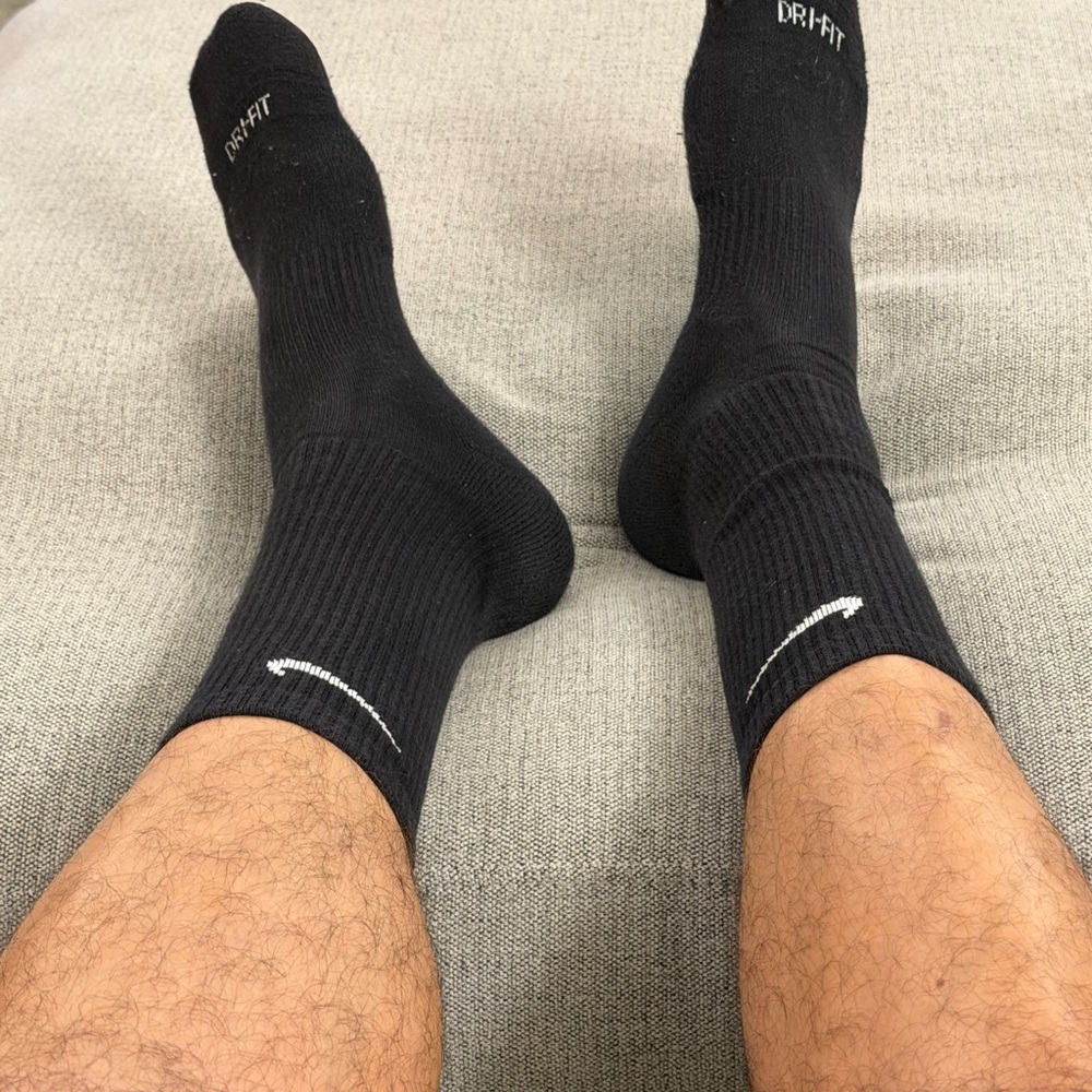 Nike Black Crew Socks with White Swoosh - Athletic Dri-FIT